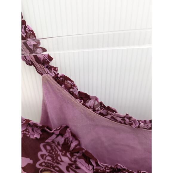 Vintage Y2K Odille Anthropologie Boho Floral Fit & Flare Dress Maroon Pink Sz 10 - Picture 8 of 9